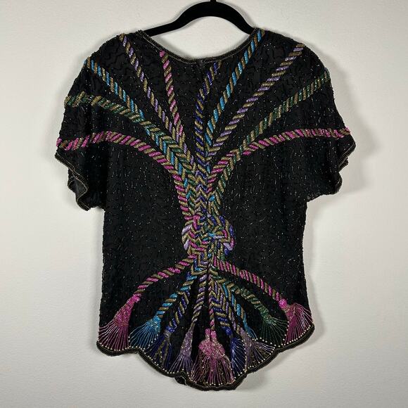 Vintage Marshall Fields Silk Beaded Blouse Women's Medium - Picture 3 of 12